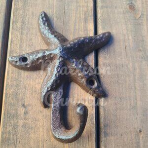 2 Starfish Cast Iron Nautical Beach Theme Coat Hat Towel Key Rack Hook